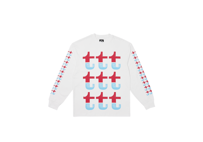 RED AND BLUE SPLIT LONGSLEEVE WHITE