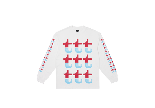 RED AND BLUE SPLIT LONGSLEEVE WHITE